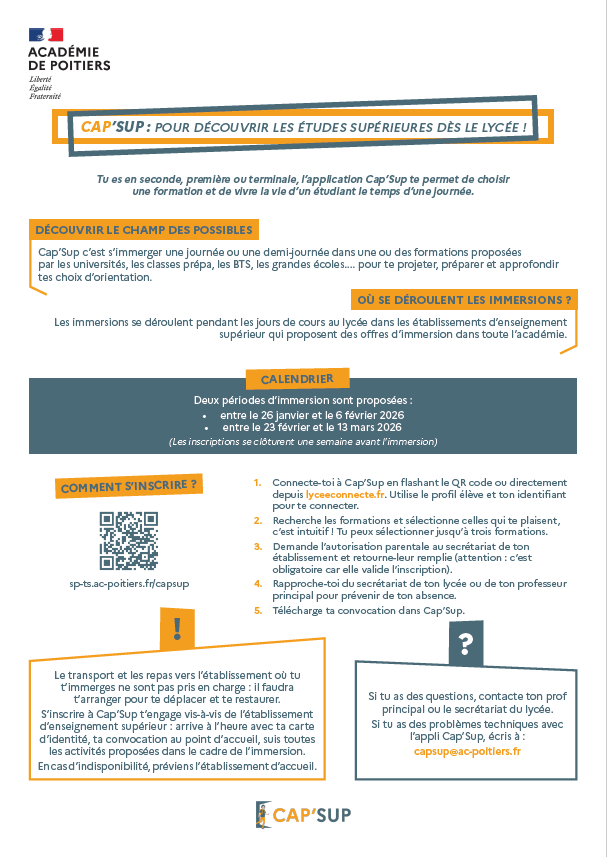 Lycéens de l’académie de Poitiers : venez découvrir nos formations avec Cap’Sup !