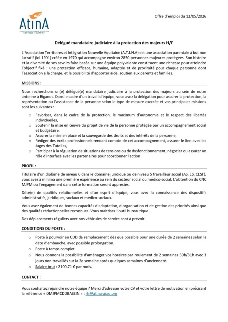Délégué mandataire judiciaire à la protection des majeurs H/F