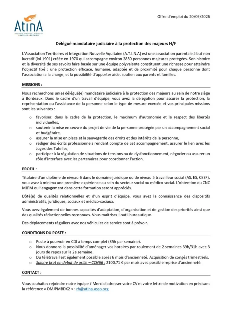 Délégué mandataire judiciaire à la protection des majeurs H/F
