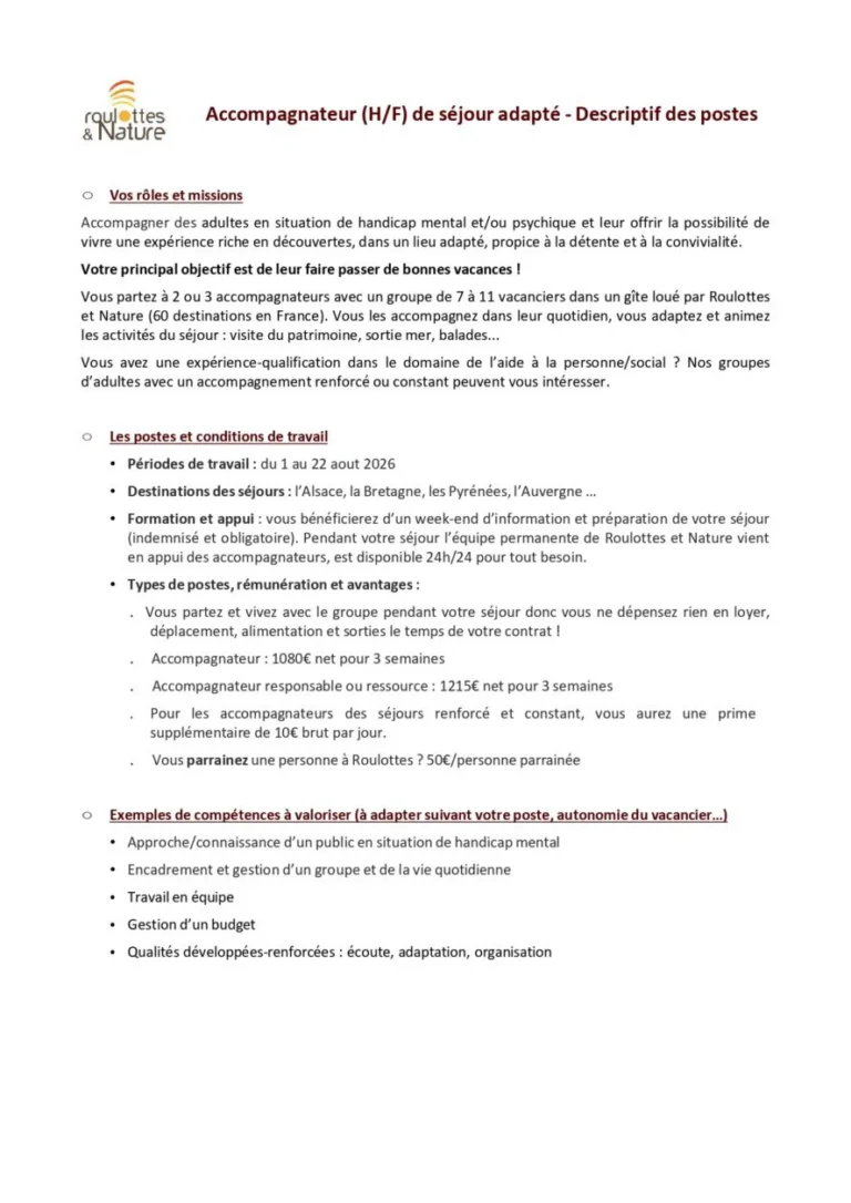 Accompagnateur de séjour adapté H/F