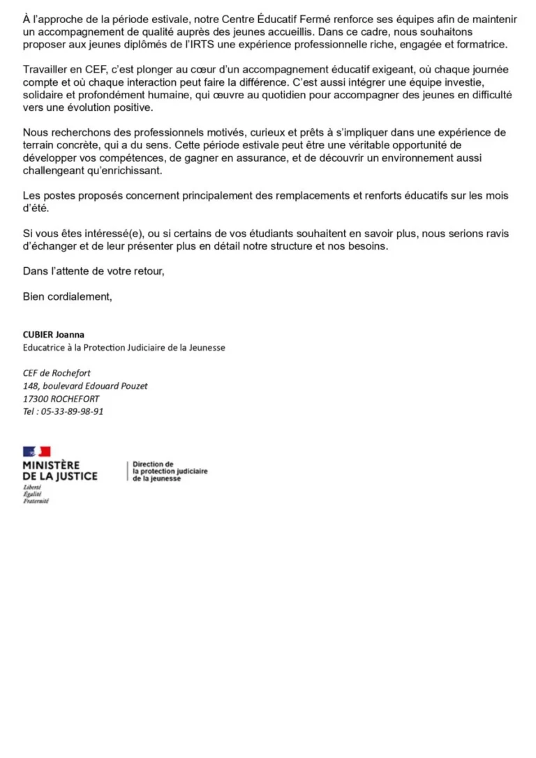 Emploi au CEF de Rochefort